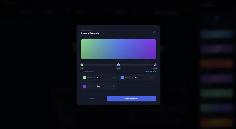Cool Title Generator gradient editor with color anchors for the Aurora Borealis gradient